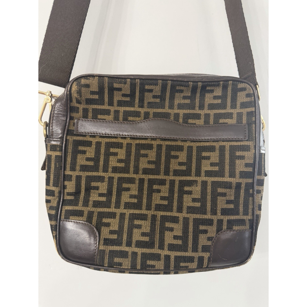 Vintage Fendi Brown Logo Canvas And Leather Nylon Strap Designer Shoulder Bag - Picture 2 of 16
